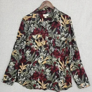 Loft Henley pullover Chiffon Long sleeve floral Printed Blouse XL 2246P